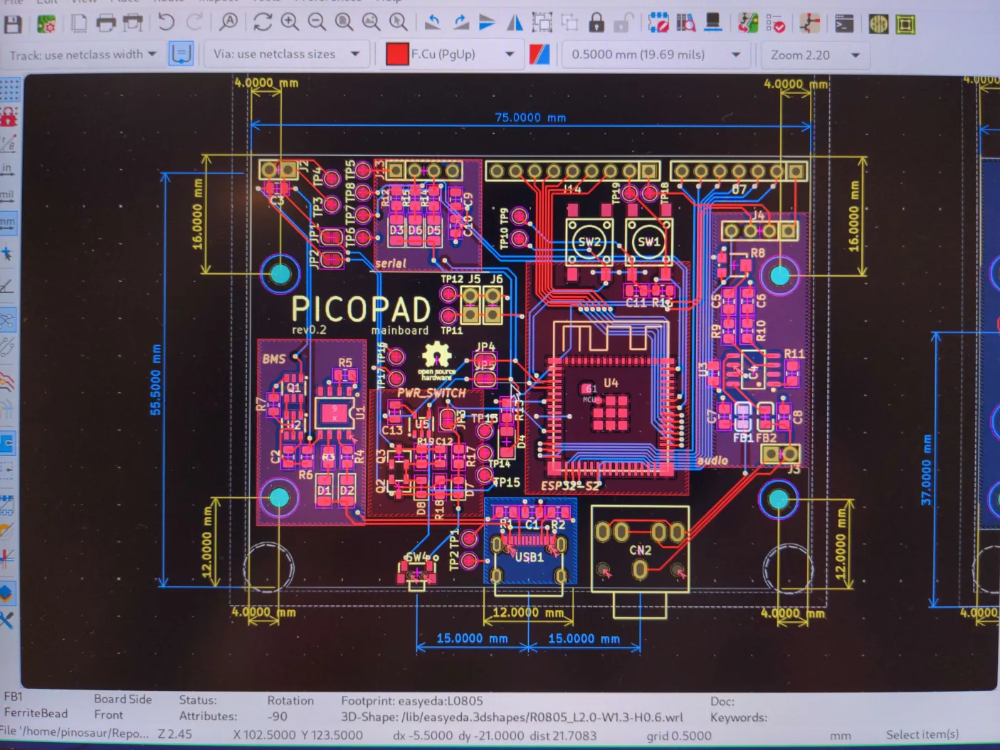 v0.2 pcb design in KiCAD